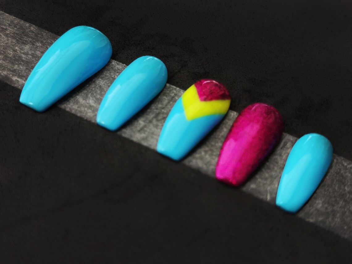 Pansexual Pride Flag False Nails Hand Painted Press On Nails | Etsy