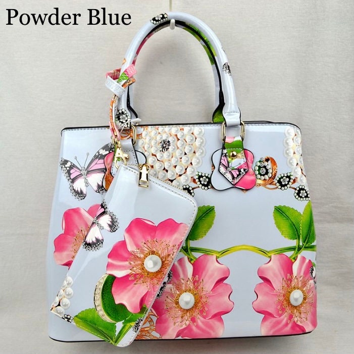 Floral Patent Leather Handbag | Etsy