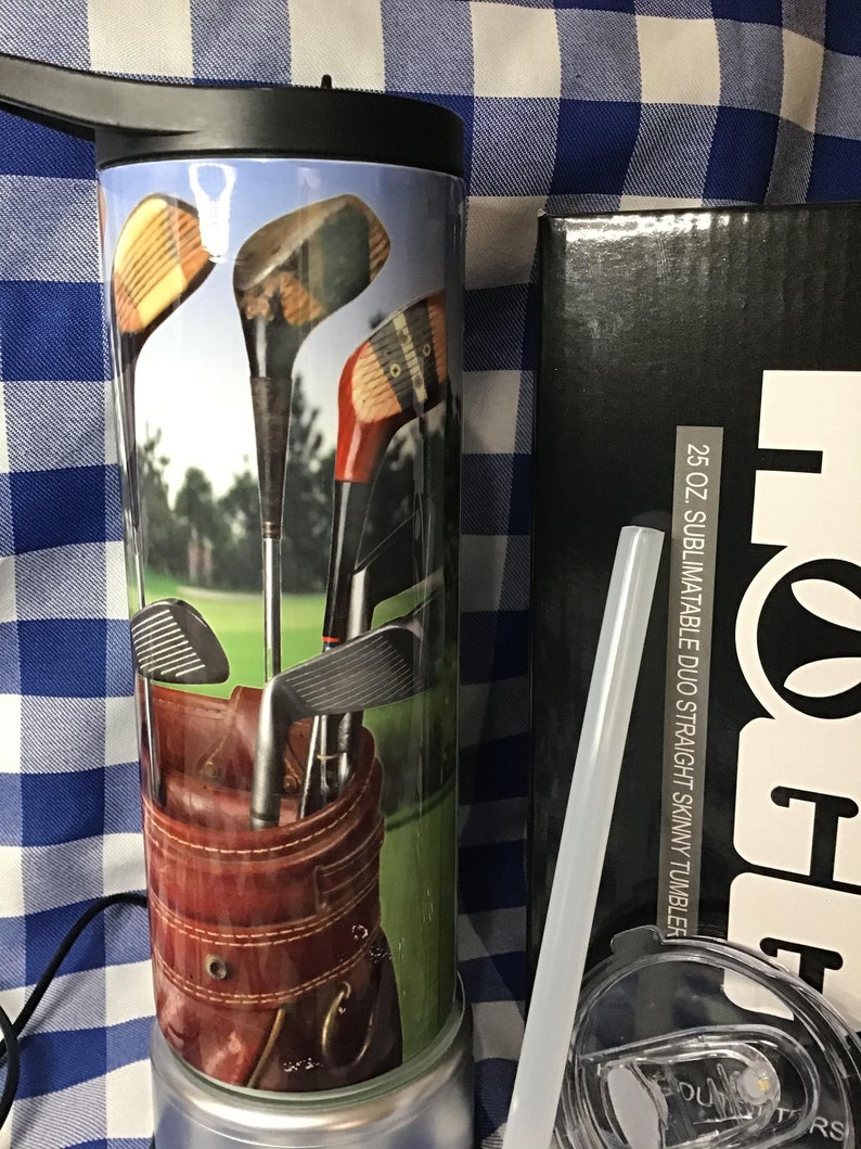 Free Personalized Name Golfing, Golfers Tumbler Sublimated Tumbler with Customized Stainless Steel Duo 15oz Duo Skinny Tumbler