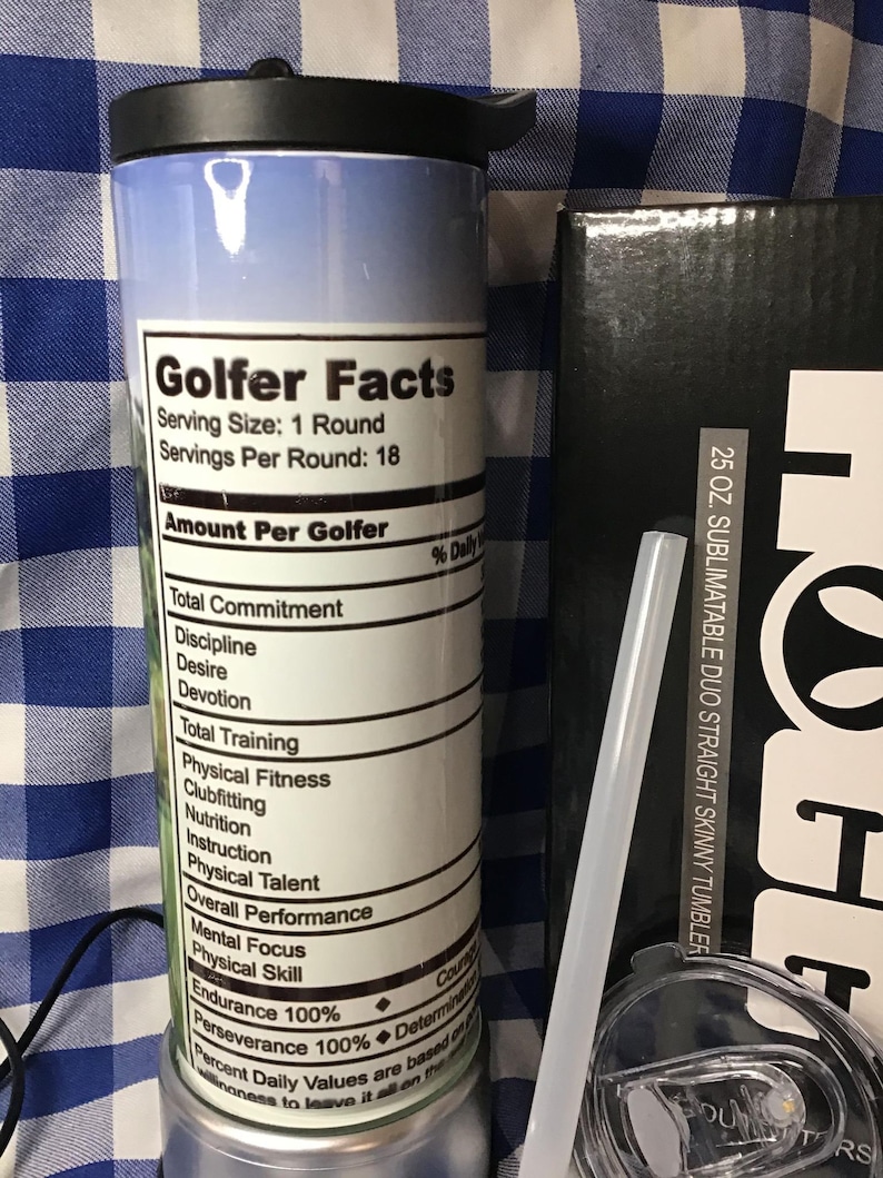 Free Personalized Name Golfing, Golfers Tumbler Sublimated Tumbler with Customized Stainless Steel Duo 15oz Duo Skinny Tumbler
