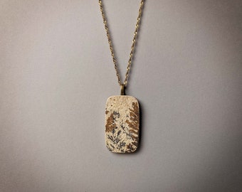German Dendrite Pear Cabochon Gemstone Pendant Necklace