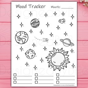 Space Mood Tracker, ótimo para diários com marcadores, para impressão em casa, carta dos EUA 8,5 "x 11"
