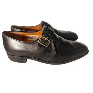 Vintage Lloyd & Haig op maat gemaakte zwarte leren schoenen met gesp, maat: 8/9 US