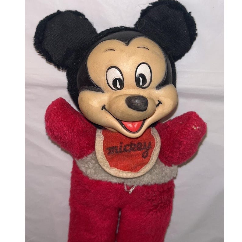 Vintage Rubber Face Mickey Mouse Plush 1960s | Vintage Disney Collectible image 3