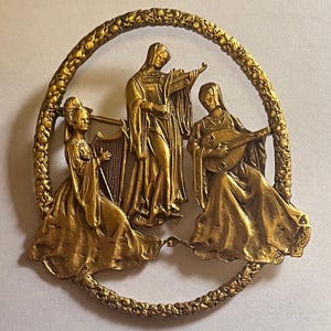 Vintage MFA Museum of Fine Arts Medieval Maidens Playing Music Brooch/Pin