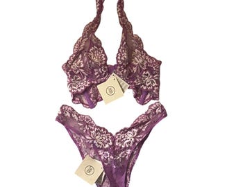 La Perla Italy Bralette Set in Violett - Vintage Luxus Lingerie Neu mit Etikett Size: S