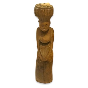 Vintage Hand Carved African women wooden Candle holder