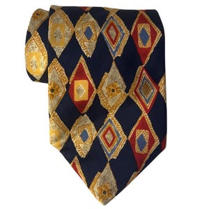 Vintage Jacques Feraud Pure Silk Tie Navy Blue Red Yellow/Gold Necktie
