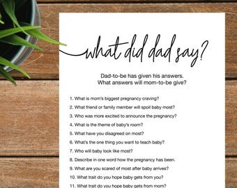 What Did Daddy Say Game, Instant and Printable Download Game, Fun Baby Shower Game, What Did Dad Say Baby Shower Game