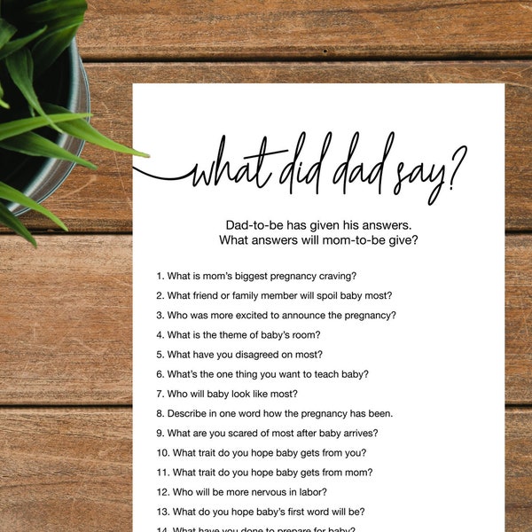 What Did Daddy Say Game, Instant and Printable Download Game, Fun Baby Shower Game, What Did Dad Say Baby Shower Game