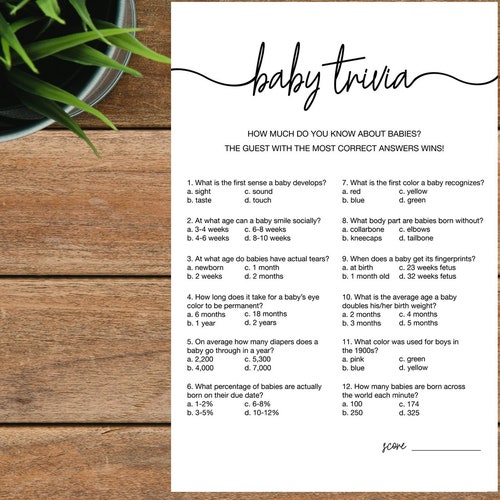 Baby Trivia Shower Game Instant Printable Download Baby - Etsy