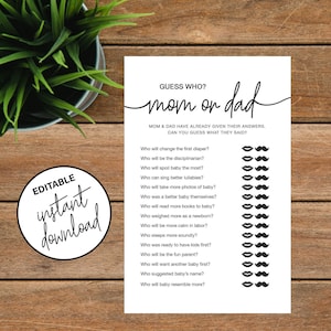 Guess Who Mommy or Daddy Editable Baby Shower Game, Mom or Dad, Printable Baby Shower Game, Fun Baby Shower Games