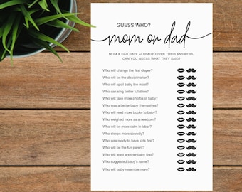Guess Who Mommy or Daddy Baby Shower Game, Guess Who Mom or Dad, Printable Instant Download, Fun Baby Shower Game