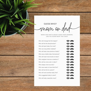Guess Who Mommy or Daddy Baby Shower Game, Guess Who Mom or Dad, Printable Instant Download, Fun Baby Shower Game