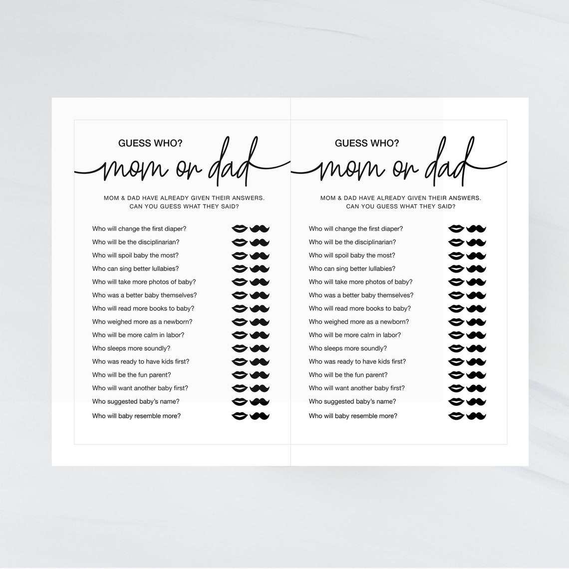 Guess Who Mom or Dad Printable Baby Shower Game Mommy or | Etsy