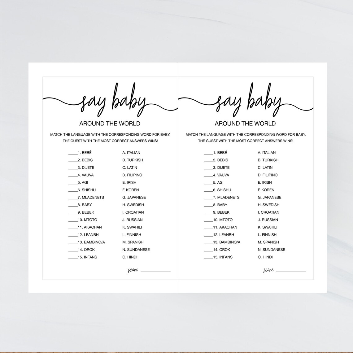 Say Baby Shower Game, Baby Around the World Game, Instant and Printable