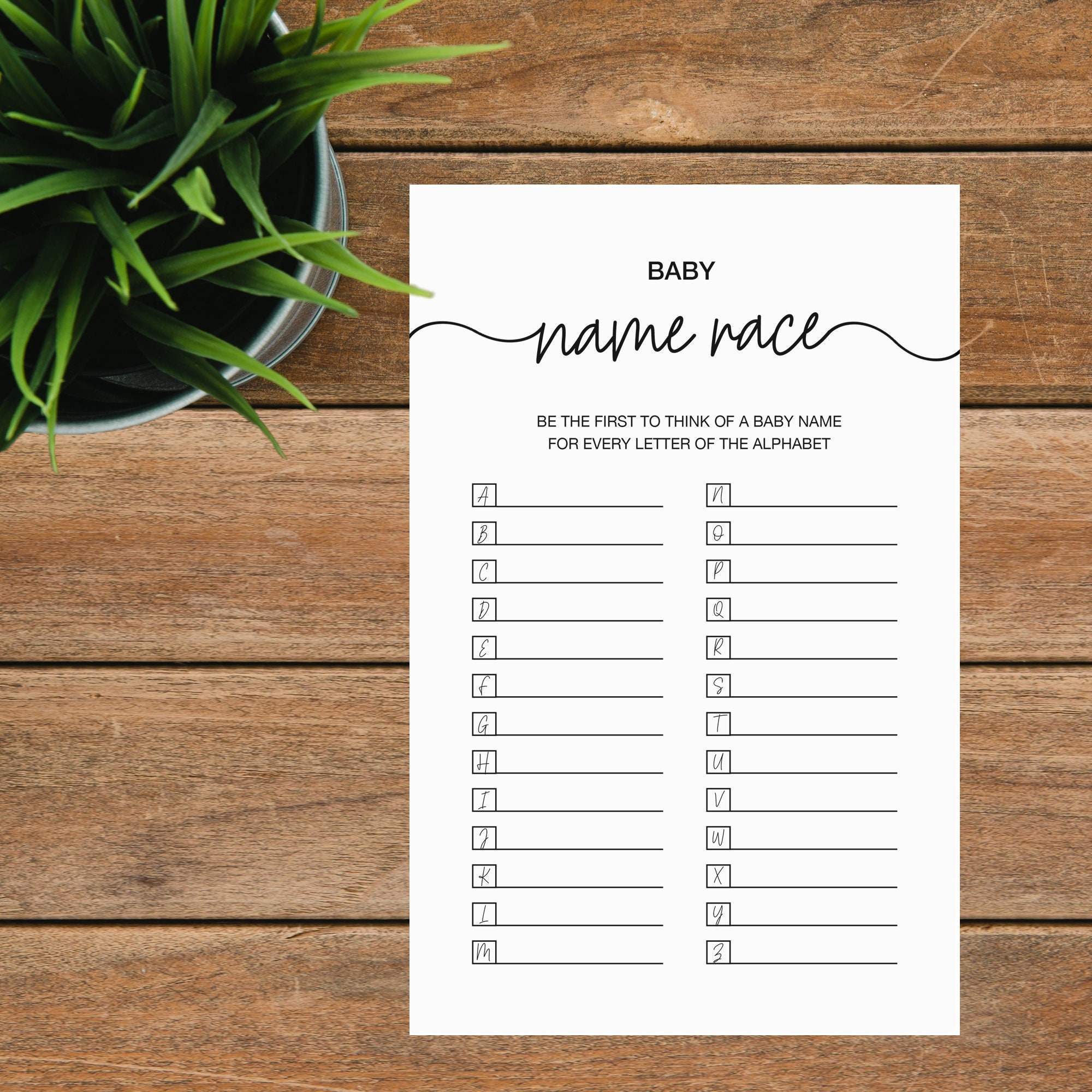 Baby Name Race Baby Shower Game, Instant and Printable Baby Shower Game, Name Race Game, Fun Baby Shower Games