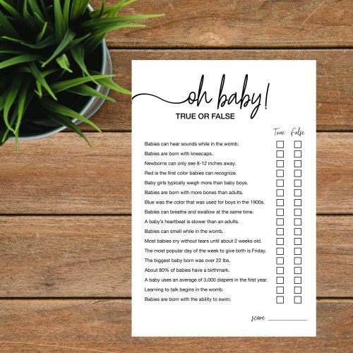 True or False Baby Shower Game Game Instant Download Baby Etsy