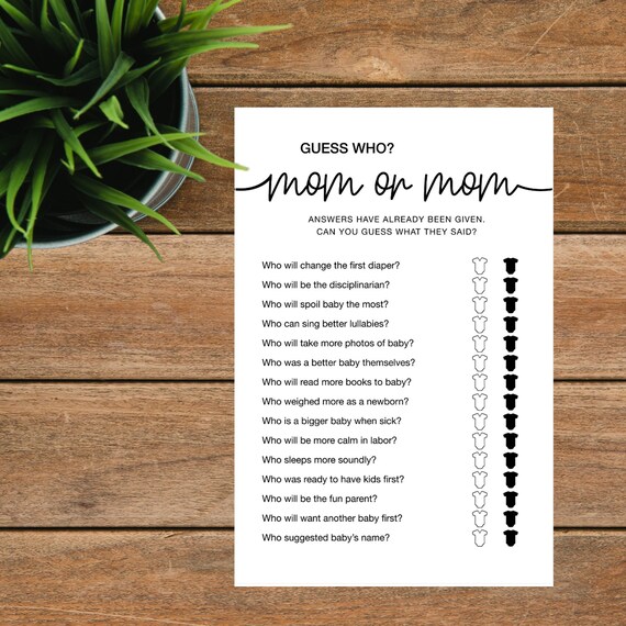 Guess Who Mom or Mom Baby Shower Game, Instant Download and Printable, Same Sex Mom Baby Shower Game, Fun Baby Shower Games