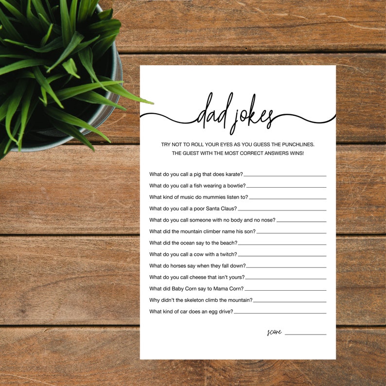 Dad Jokes Baby Shower Game, Instant Printable Download, Fun Baby Shower
