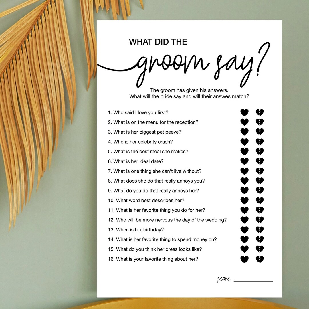 What Did the Groom Say, Instant Download, Fun Bridal Shower Game, Groom