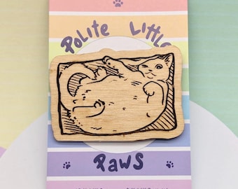 Dicke Katze in einer Schachtel, gravierte Holz-Anstecknadel, Geschenk für Katzenliebhaber