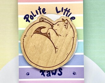 Anstecknadel „Glücklich schlafende Katze“ aus Holz – Geschenk für Katzenliebhaber