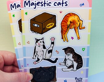 Majestic Cats Lustiger glänzender Vinyl-Aufkleberbogen A6 Wasserfest