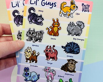 Lil Guys Monsters Glänzender Vinyl-Aufkleberbogen (A6 wasserfest)
