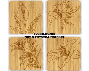 SCORING SVG FILE Lily Flowers Set of 4 illustrations designed for Laser cutters