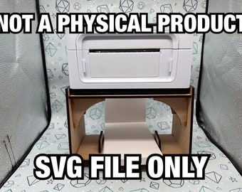 May include: A white printer sits on top of a wooden stand. The stand has a cutout in the middle. The text "NOT A PHYSICAL PRODUCT" is at the top of the image and the text "SVG FILE ONLY" is at the bottom of the image.