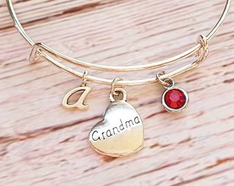 GRANDMA BIRTHSTONE BRACELET, grandmother birthday, gift from grandkids, custom charm birthstone initial pendant bracelet, gift for nana