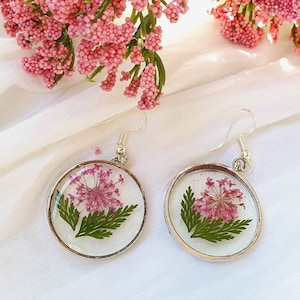 NATURAL FLOWERS EARRINGS, dried flowers jewelry, handmade resin earrings, pressed flowers  earrings, natural dried pressed flower necklace