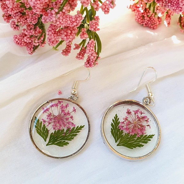 NATURAL FLOWERS EARRINGS, dried flowers jewelry, handmade resin earrings, pressed flowers  earrings, natural dried pressed flower necklace