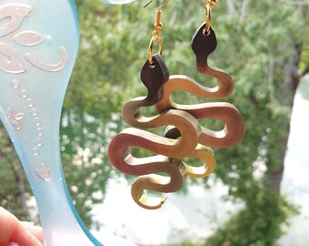 CUSTOM SNAKE EARRINGS, resin snake earrings, gold snake earrings, spooky snake earrings, snake lovers gift, Halloween earrings, snake gift