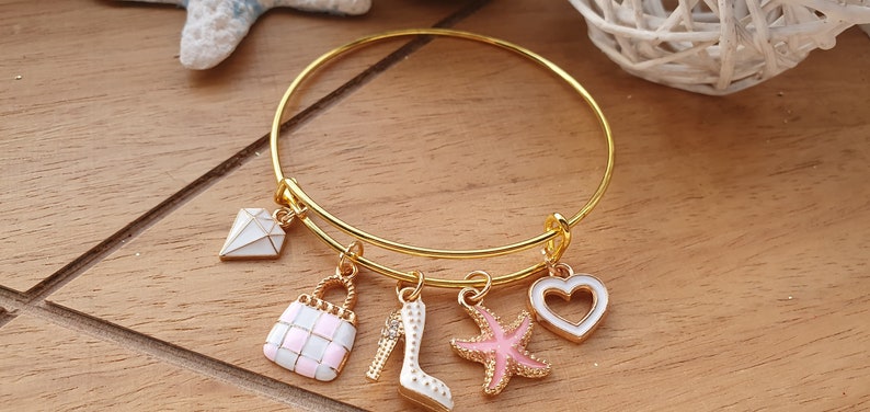 white and pink purse charm BESTFRIEND CHARM BRACELET starfish bracelet golden jewelry diamond charm bracelet high heel bracelet