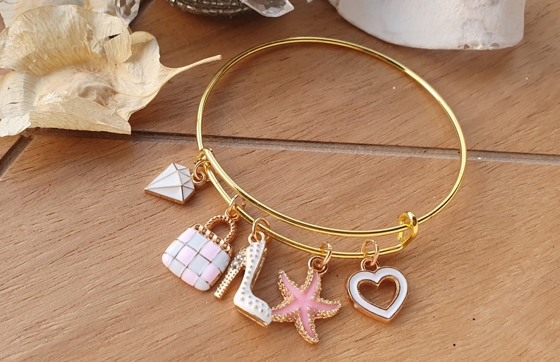 white and pink purse charm BESTFRIEND CHARM BRACELET starfish bracelet golden jewelry diamond charm bracelet high heel bracelet