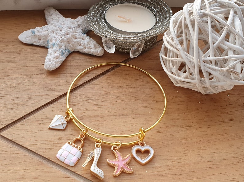 white and pink purse charm BESTFRIEND CHARM BRACELET starfish bracelet golden jewelry diamond charm bracelet high heel bracelet