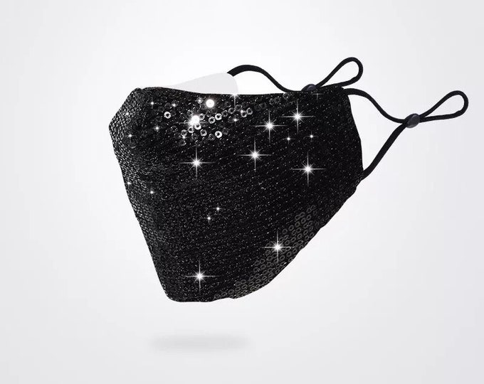 Black SEQUIN Face Mask PARTY Face Mask WEDDING Face Mask Etsy