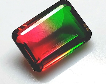 Wassermelonen-Turmalin, facettierte rechteckige Form, Bi-Color-Turmalin, schöner loser Bi-Turmalin, Kristall-Dublett-Turmalin-Edelstein, 18 x 13 mm