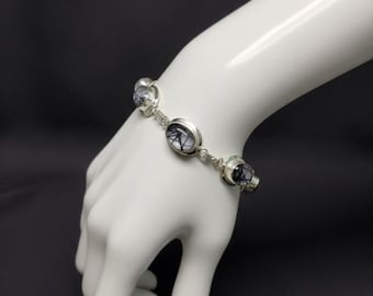Black Rutile Quartz Bracelet, 925 Sterling Silver, Adjustable Boho Jewelry