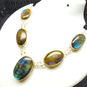 Natural Labradorite Necklace, silver plated necklace, Boho Necklace, Gift For Her, Statement Necklace, Labradorite Stone