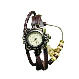 Vintage Leather Wrap Watch | Boho Bracelet Watch for Women | Antique Bronze Dial | Retro Quartz Wristwatch | Gift for Her