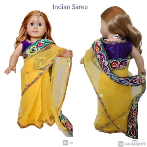 18” Doll Indian saree, Diwali festive saree outfit for 18” doll,  doll Indian dress, Doll crop top.