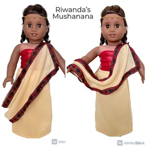 American doll African dress 4 pc , Riwanda’s Mushanana, fits any 18” doll , doll African sari w/ head jewelry