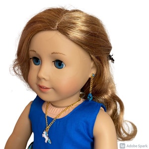 Cute dangle earrings and pony pendant set, fits 18” American Girl doll or a girl, dollie and me jewelry