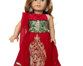 18” American doll Indian dress, Diwali lehenga choli, lehenga for American Girl, Indian saree Sari, doll sari dress, doll dandiya outfit