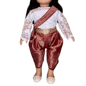 CUSTOM Doll Khmer Thai traditional bridal pant style 4 pc, Fits any 18” doll, Sampot Cambodian Cultural outfit