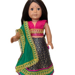 Muñeca americana india lehenga choli, vestido festivo Diwali, se adapta a cualquier muñeca de 18 pulgadas, hecha de saree Sari, vestido de muñeca sari, vestido indio de muñeca