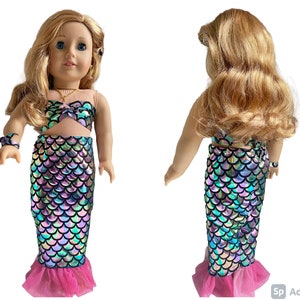3 pc American doll mermaid tail, halloween costume, fits 18 inch American Girl & Our Generation dolls, dress up Doll play, princess costume